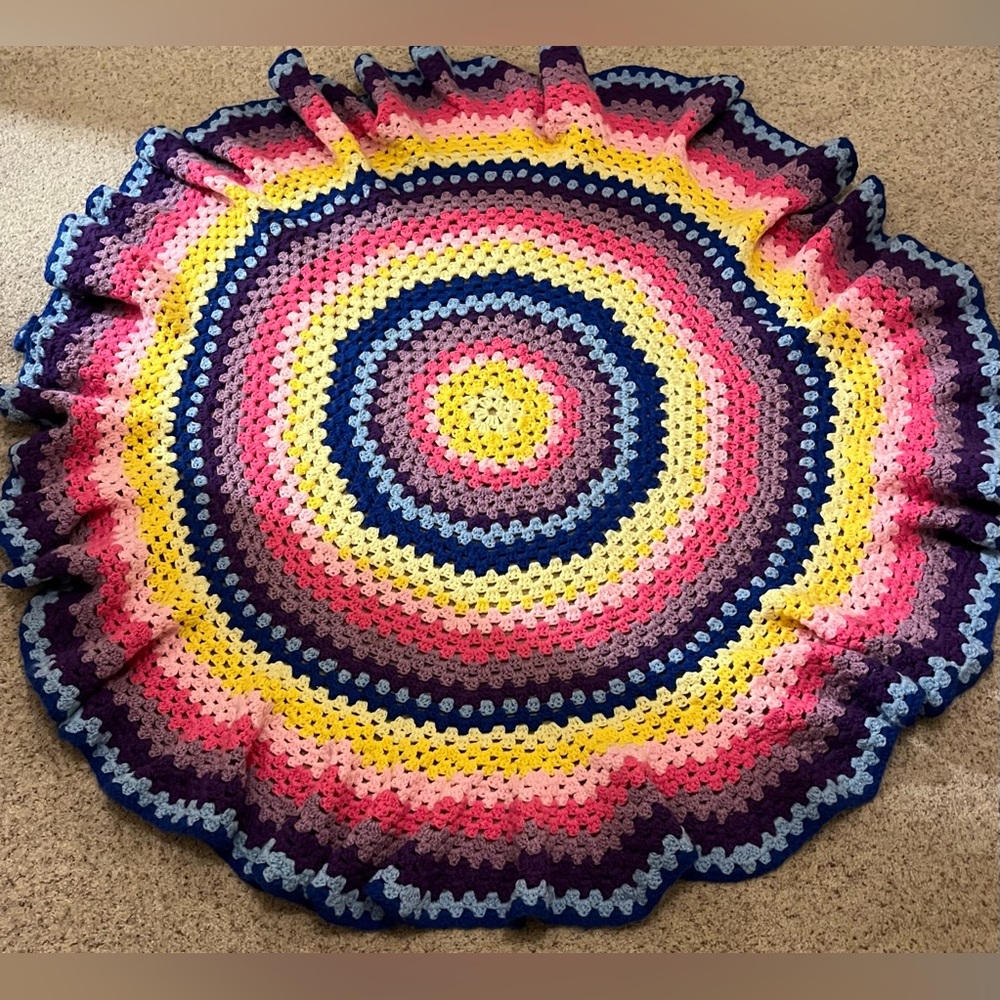 Incredible Handmade Multi-Colored Crocheted Round Tablecloth